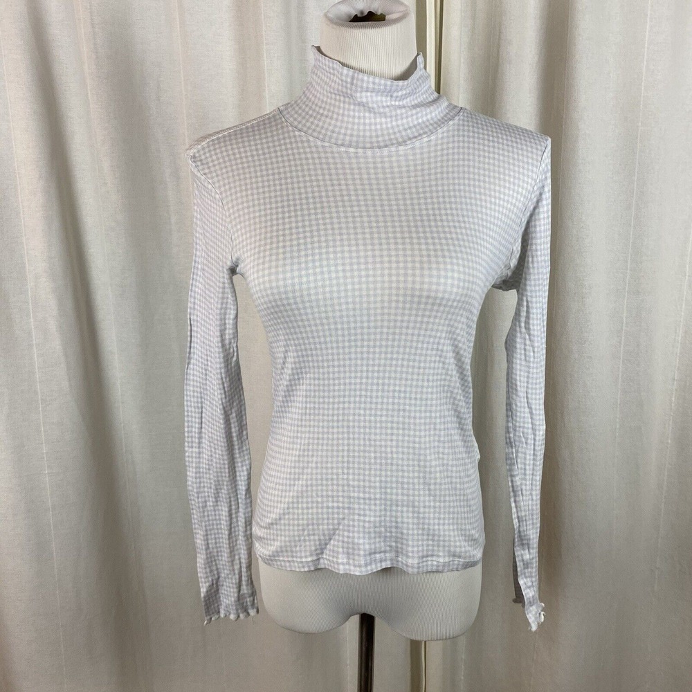 Everlane Women's‎ Med Turtleneck Organic Cotton Gingham Blue White Lightweight